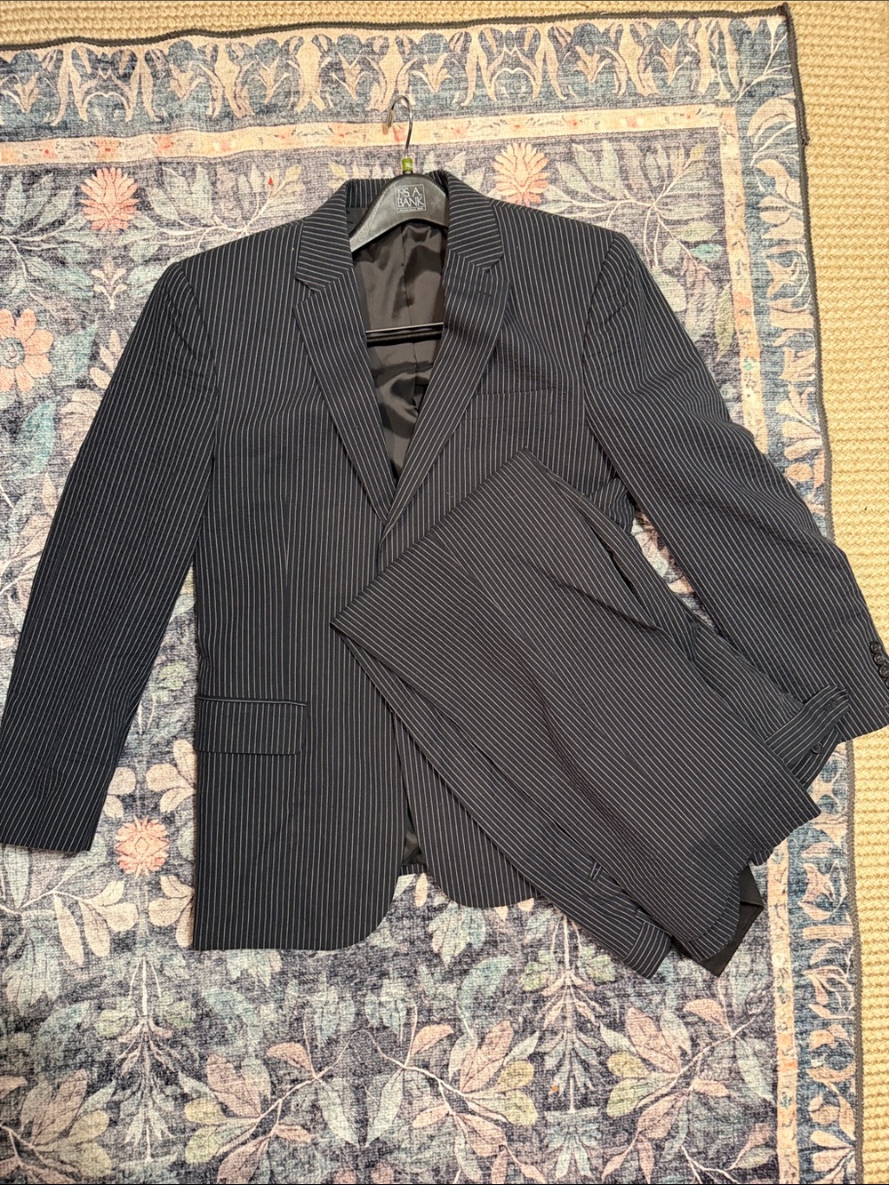 Men's Seersucker Pinstripe Suit Jacket & Trousers - Navy with White Pinstripes